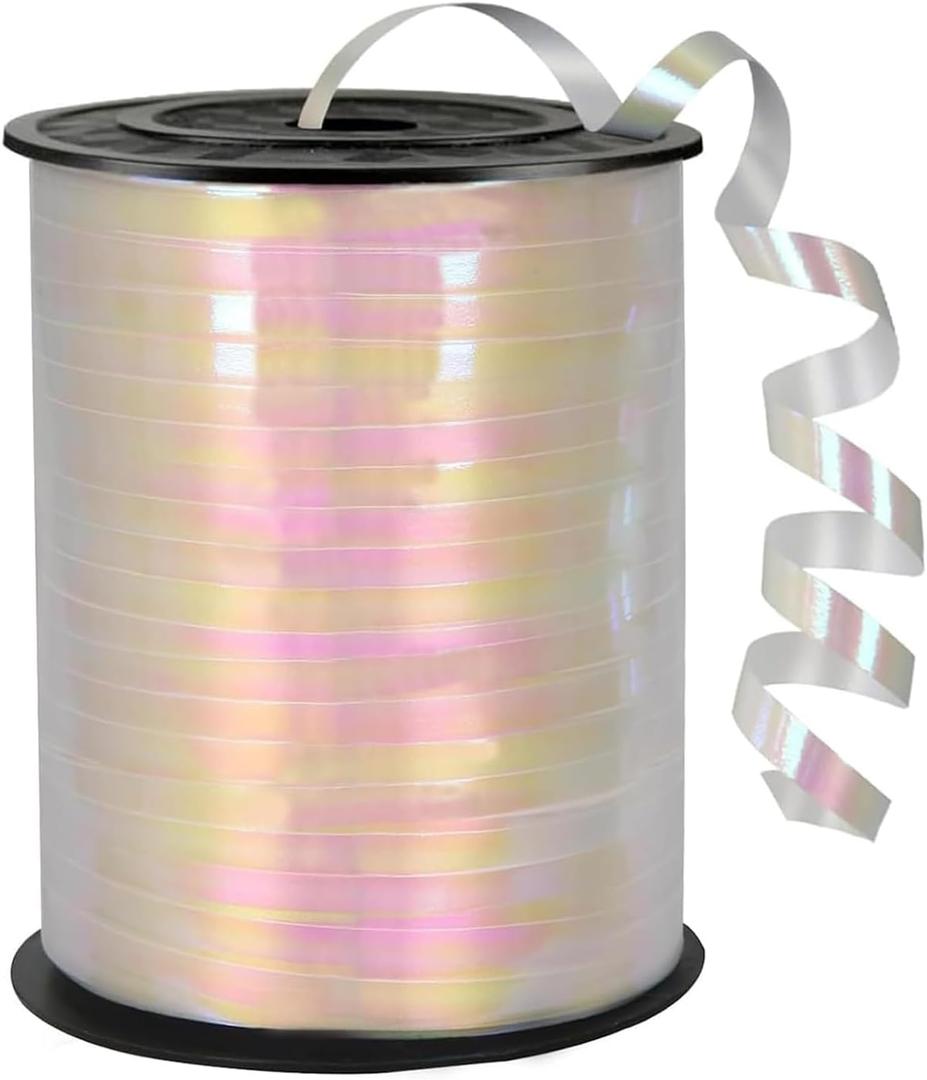 500 Yard Iridescent White PVC Curling Ribbon, 5mm Width, Art Deco Style, Perfect for Birthdays, Valentine's Day, Weddings, Special Occasions