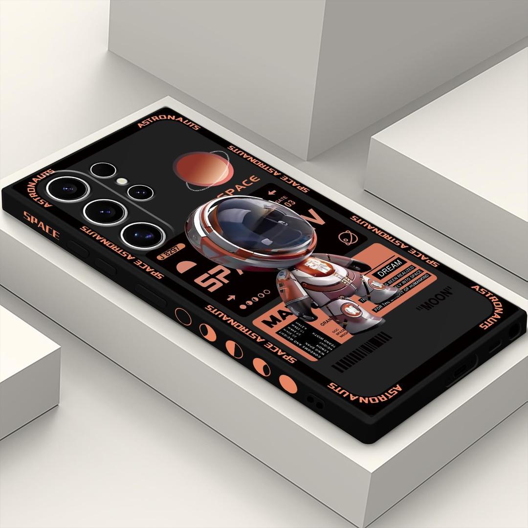 Gencyfu for Samsung Galaxy S24 Ultra Case, Astronaut Pattern Slim Liquid Silicone Anti Slip for Galaxy S24 Ultra Phone Case 6.8 inch, Space Black