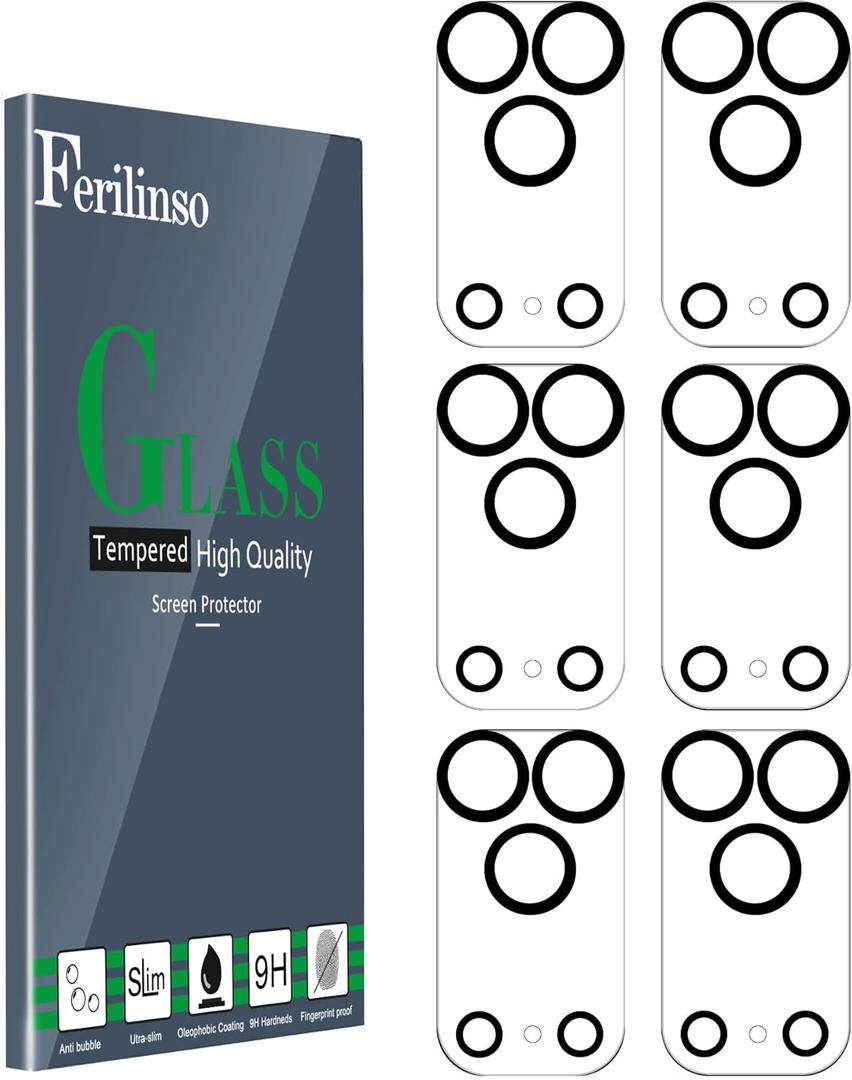 Ferilinso 6 Pack Camera Lens Protector for iPhone 17 Pro Accessories, Phone Case Friendly, 9H+ Tempered Glass Cover, Ultra HD, Anti-Scratch, Not Easy to Break, Strong Adsorption (6.3 inches)