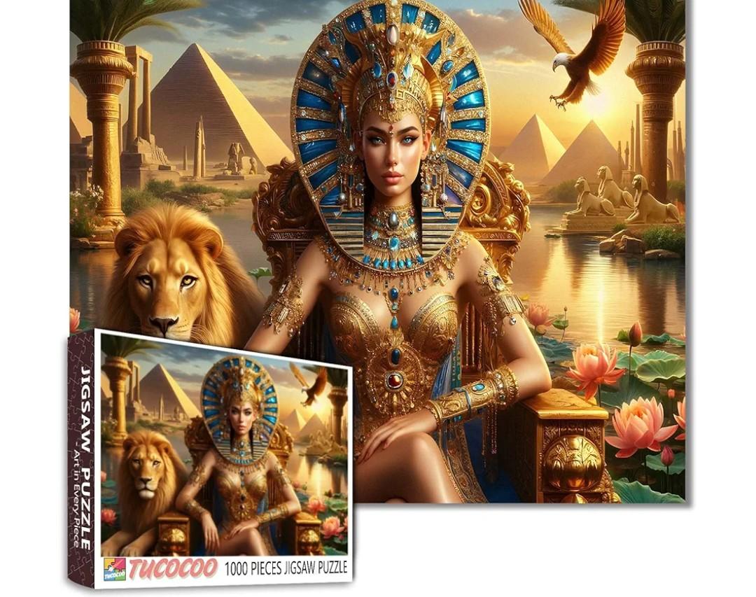 Ancient Egyptain Jigsaw Puzzle 1000 Pieces for Adults Vintage Ethnic Jigsaw for Relaxation Home Decor Challenge Puzzles Gift Women&Lion Game for Family Activity20×27Inch