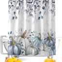 Thanksgiving Blue Pumpkins Fabric Shower Curtain, Autumn Watercolor Leaf Decorations Funny Shower Curtains for Bathroom Set with Hooks, Waterproof & Washable Bath Curtains Fall Decor 72x72 inch