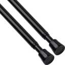 TYRON 2Pcs Spring Tension Curtain Rod 28 to 40 Inch, Black, Adjustable Small Tension Rods, Window Curtain Rod No Drilling