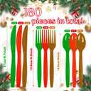 180 PCS Christmas Plastic Silverware Set Red/Green/Gold Disposable Utensils Heavy Duty Cutlery Disposable Utensils 60 of each Forks, Knives, Spoons for Party Decoration Supplies
