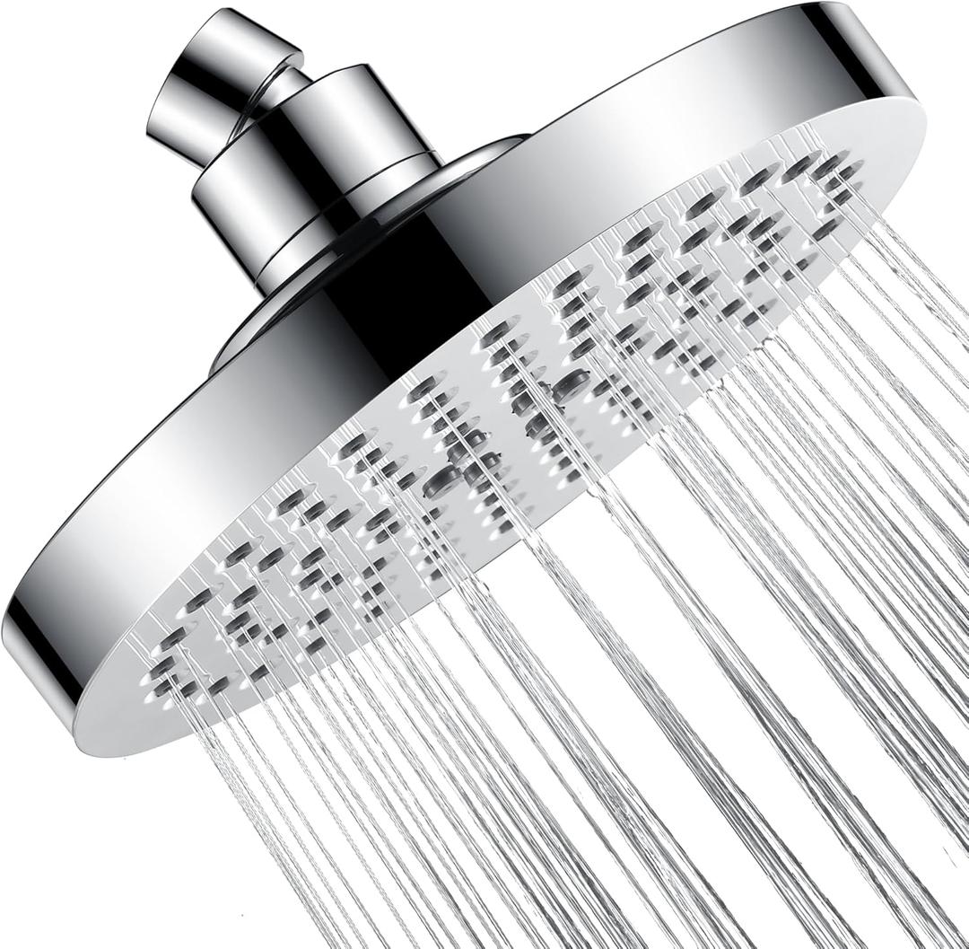 BRIGHT SHOWERS High Pressure Shower Head, 6 Inch Rain Shower Head, 2 Spray Settings Rainfall Shower Heads, Adjustable Angle Replacement Bathroom Showerhead, Easy Installation Polished Chrome (2.5 GPM) BRIGHT SHOWERS High Pressure Shower Head, 6 Inch Rain Shower Head, 2 Spray Settings Rainfall Shower Heads, Adjustable Angle Replacement Bathroom Showerhead, Easy Installation Polished Chrome (2.5 GPM)