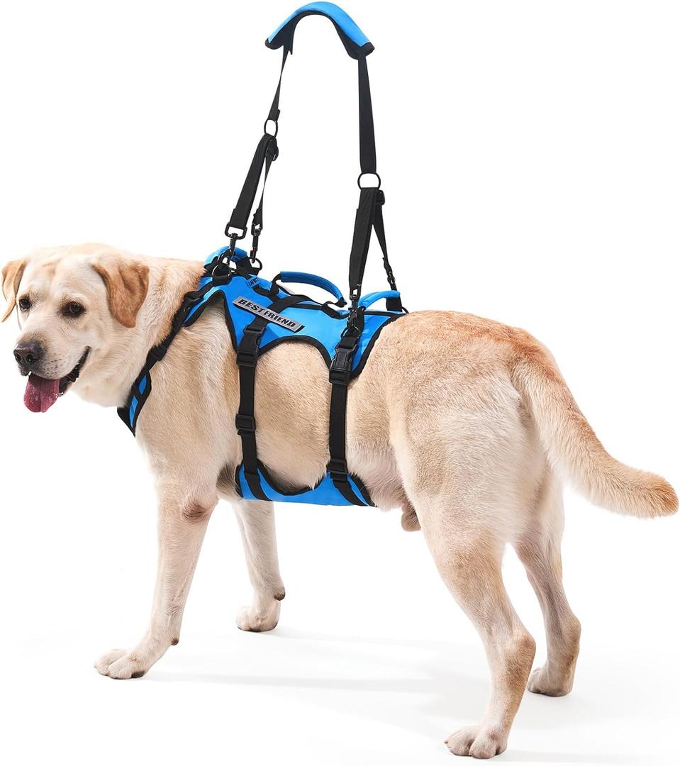 Dog Lift Harness for Large Dogs, Full Body Support Sling with 3 Handles and Shoulder Strap, Carrying Vest for Senior Dogs with Arthritis or Joint Injuries, Stairs Assistance, Blue, X-Large