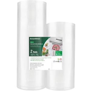 Bonsenkitchen Vacuum Food Sealer Rolls Bags, 8" x 50' & 11" x 50' Commercial Grade BPA Free Bag Rolls, Durable Customized Size Food Vac Bags for Storage and Sous Vide Cooking VB3212