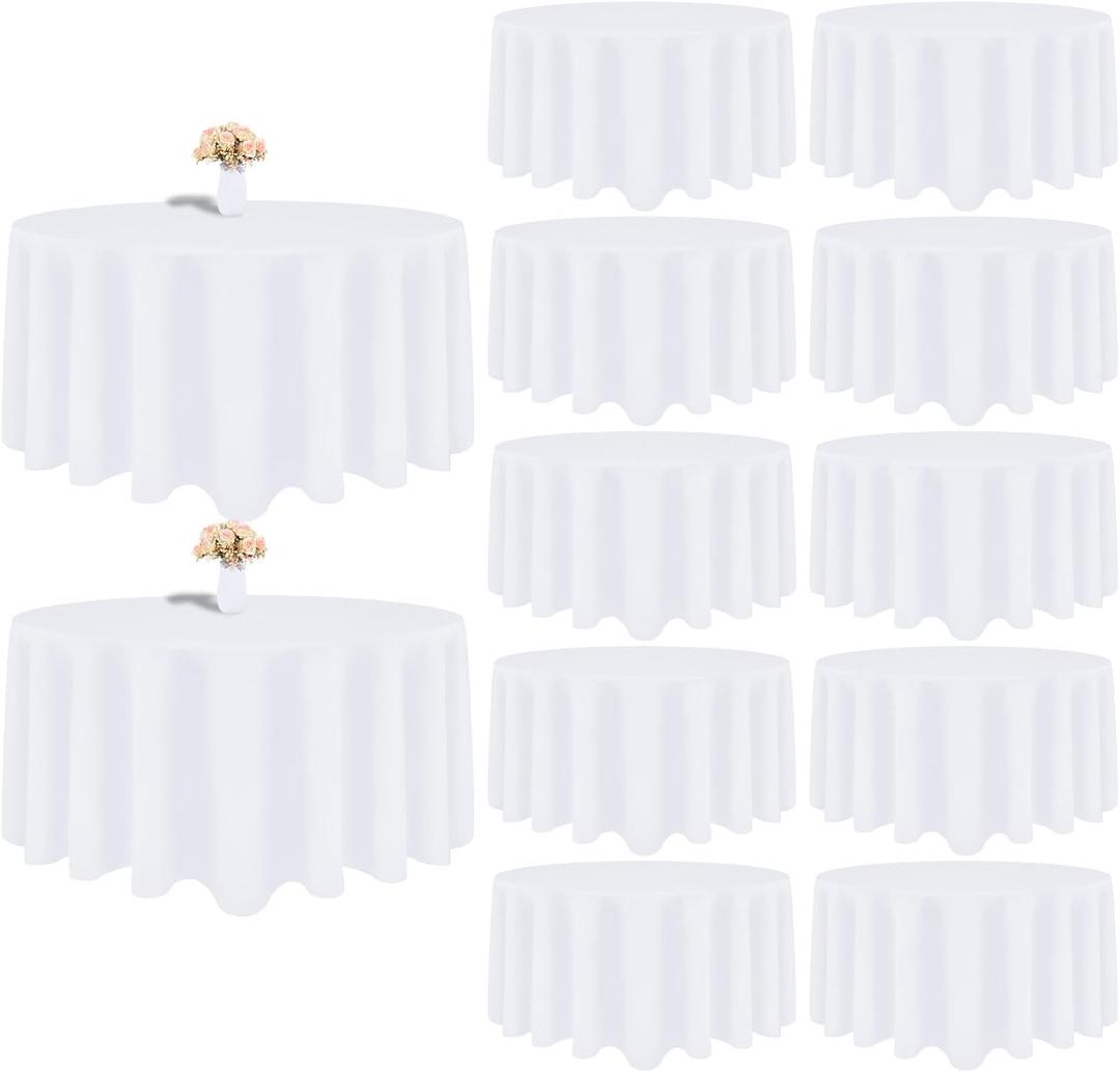 12 Pack White Round Tablecloth 90 Inch White Table Cloth Stain and Wrinkle Resistant Round White Tablecloths Reusable and Washable Polyester Fabric Table Covers for Buffet Wedding Party and Banquet