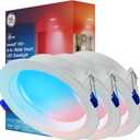 GE Cync Reveal HD+ Smart LED Wafer Downlight, Color Changing LED Light, Works with Alexa and Google Home, Matter Compatible, No Recessed Lighting Housing Required, Ceiling Lights, 6 Inch (3 Pack)