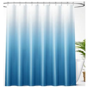 OLANLY Luxury Peacock Blue and White Ombre Shower Curtain Sets with 12 Hooks, Waterproof and Washable Decorative Shower Curtains for Bathroom, 72x72 Inches