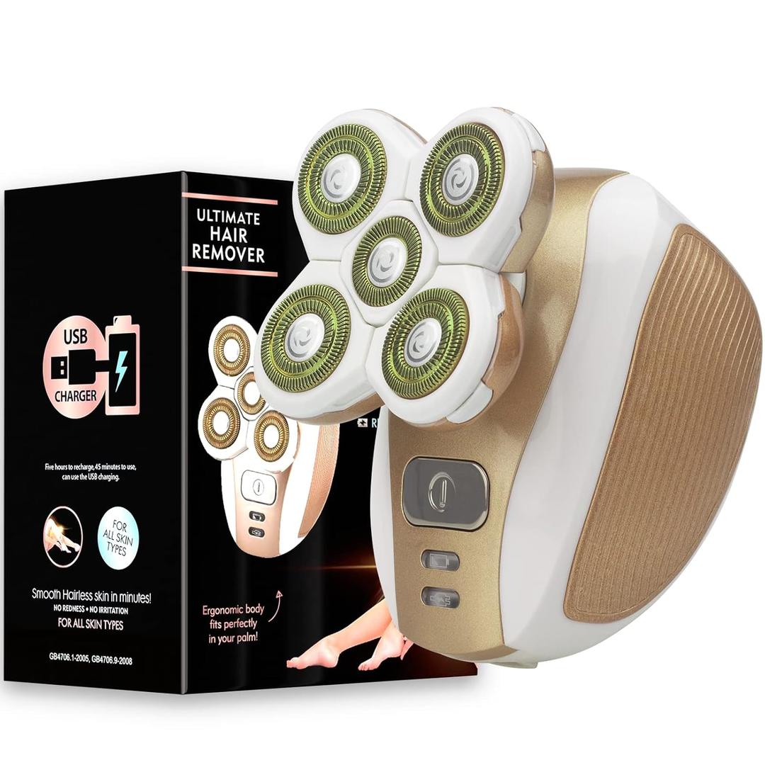 Electric Shaver for Women, Painless 5 Blade Hair Remover Razor, Cordless Trimmer for Female Face Underarms and Legs - Rose Gold