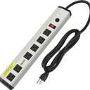 CCCEI Heavy Duty Power Strip Surge Protector 20 Amp, High Amp Industrial Shop Garage Metal Multiple Outlets, 12 FT 12 Gauge 5-15P Extension Cord 6 Outlet 6-20R T-Slot 20a for Appliance. (Grey)
