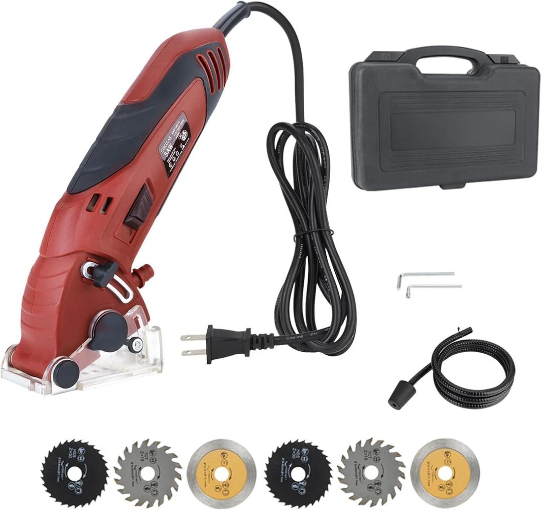 Corded Mini Circular Saw, 400W 110V 3400RPM Multifunction Handheld with 6 Blades Max Cutting Depth  Inch, Compact Small Circular Saw for Wood Drywall Tile PVC Pipe Soft Metal