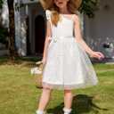 Arshiner Girls Dresses Summer One Shoulder Ruffle Sleeveless Formal Fancy Party Birthday Tulle Dress with Belted (White)