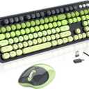Wireless Keyboard and Mouse, MOFII 104 Round Keycaps Retro Typewriter with OTG & Brush, Full-Size Ergonomic, Ideal for Windows PC, Home, Office and College Gray Green