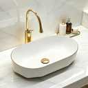 White With Gold Trim Vessel Sink Oval 22 Inch Bowl Bathroom Sink Oval Modern Above Counter Bathroom Sinks White 22x12.2 Inch Porcelain Ceramic Vessel Vanity Sink Art Basin
