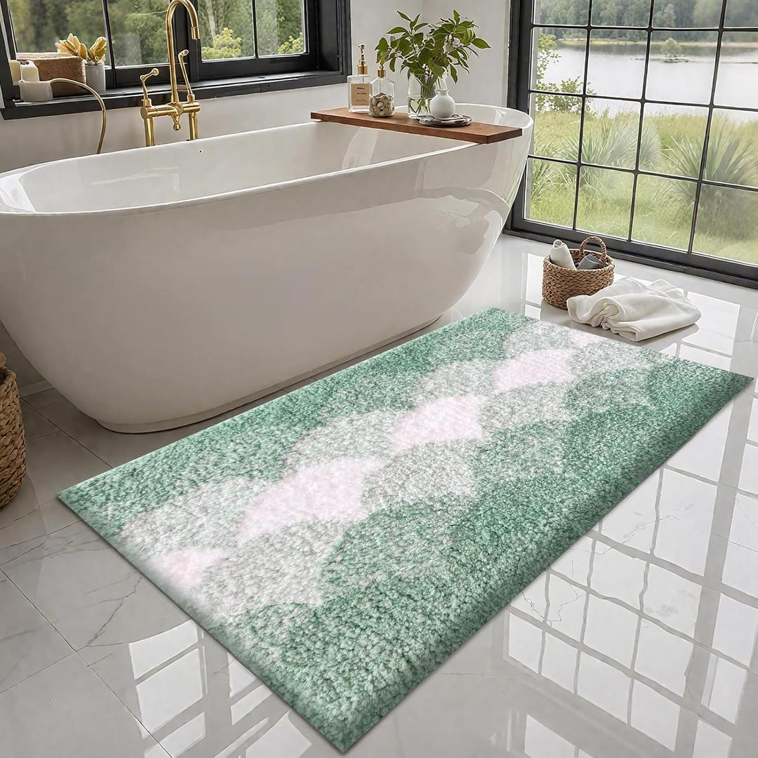 Bathroom Rugs, Thick Absorbent Bath Mat Rug Non Slip, Soft Shaggy Bath Room Floor Mats for Bathroom, Machine Washable,(24"36",Sage Green)