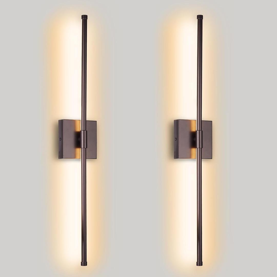 Modern LED Wall Sconces Set of Two, Hardwired Wall Sconces, 3000K Warm Light Wall Lamp, Wireless Wall Light Fixtures for Living Room, Bathroom, Bedroom, Oil Rubbed Bronze, 2 Pack