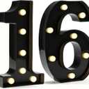 Pooqla Decorative Led Light Up Number Letters, Black Plastic Marquee Number Lights Sign for 16th Birthday Party Wedding Decor Battery Operated Black Decoration 16