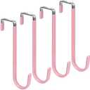 FYY Over The Door Hooks, 4 Pack Upgraded Long Door Hangers Hooks with Rubber Prevent Scratches Heavy Duty Organizer Hooks for Hanging Clothes, Towels, Hats, Coats, Bags Pink