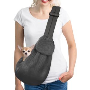 SlowTon Dog Carrier Sling - Thick Padded Shoulder Strap Adjustable Dog Carriers for Small Dogs, Puppy Carrier Purse for Pet Cat with Front Zipper Pocket Safety Belt Machine Washable (Grey Mesh S)