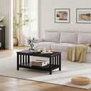 ChooChoo Mission Coffee Table, Black Wood Living Room Table with Shelf, 47 inch, 22"d X 47.2"w X 18.1"h