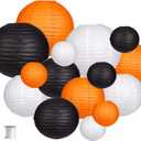 Paper Lanterns Decorative, Party Supplies for Halloween Thanksgiving Birthday Party Decorations Black/Orange/White 15pcs