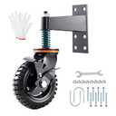 1Pack Heavy Duty Fence 6inch Gate Wheel with Brake, 360 Degree Rotation, Spring Shock Absorbing, Black, Rubber & Metal, 500LB Capacity