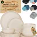 Grow Forward 24-piece Premium Wheat Straw Dinnerware Sets for 8 - Unbreakable Dishwasher & Microwave Safe Plastic Plates and Bowls Sets - Patio, Outdoors, RV, Camping Dishes - Sahara