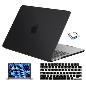 EooCoo Compatible with MacBook Air 13 inch Case M5 2026-2022 M4 M3 M2 Model A3449 A3240 A3113 A2681, Mac Air 13.6 inch Hard Shell & Keyboard Cover & Screen Film & Type-C, Matte Black