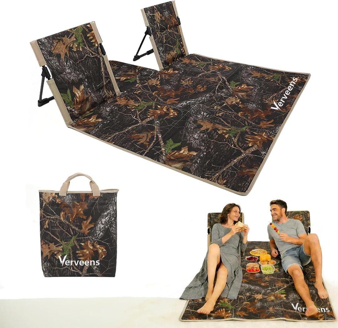 2-Person Portable Beach Lounge Chair with Carry Bag - Lightweight Outdoor Picnic Mat with Back Support for Beach Picnic Concerts Camping & Park (Camouflage Pattern), Oversized