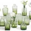 RUCKAE 12 Pack Glass Bud Vases Mini Flower Vase Small Vintage Vases for Centerpiece Table Wedding Decorations Home Decor Party (Gradient Green)