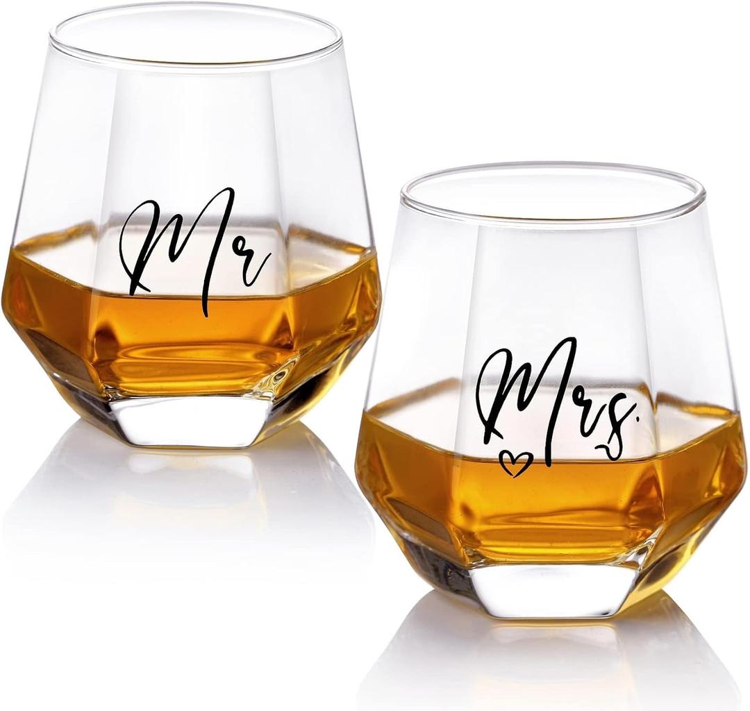 Mr and Mrs Wine Glasses Wedding Gifts for Bride and Groom -Gifts for Bridal Shower Engagement Wedding and Married Anniversary-His & Hers, Engagement Gift,3.35" W x 3.62" H