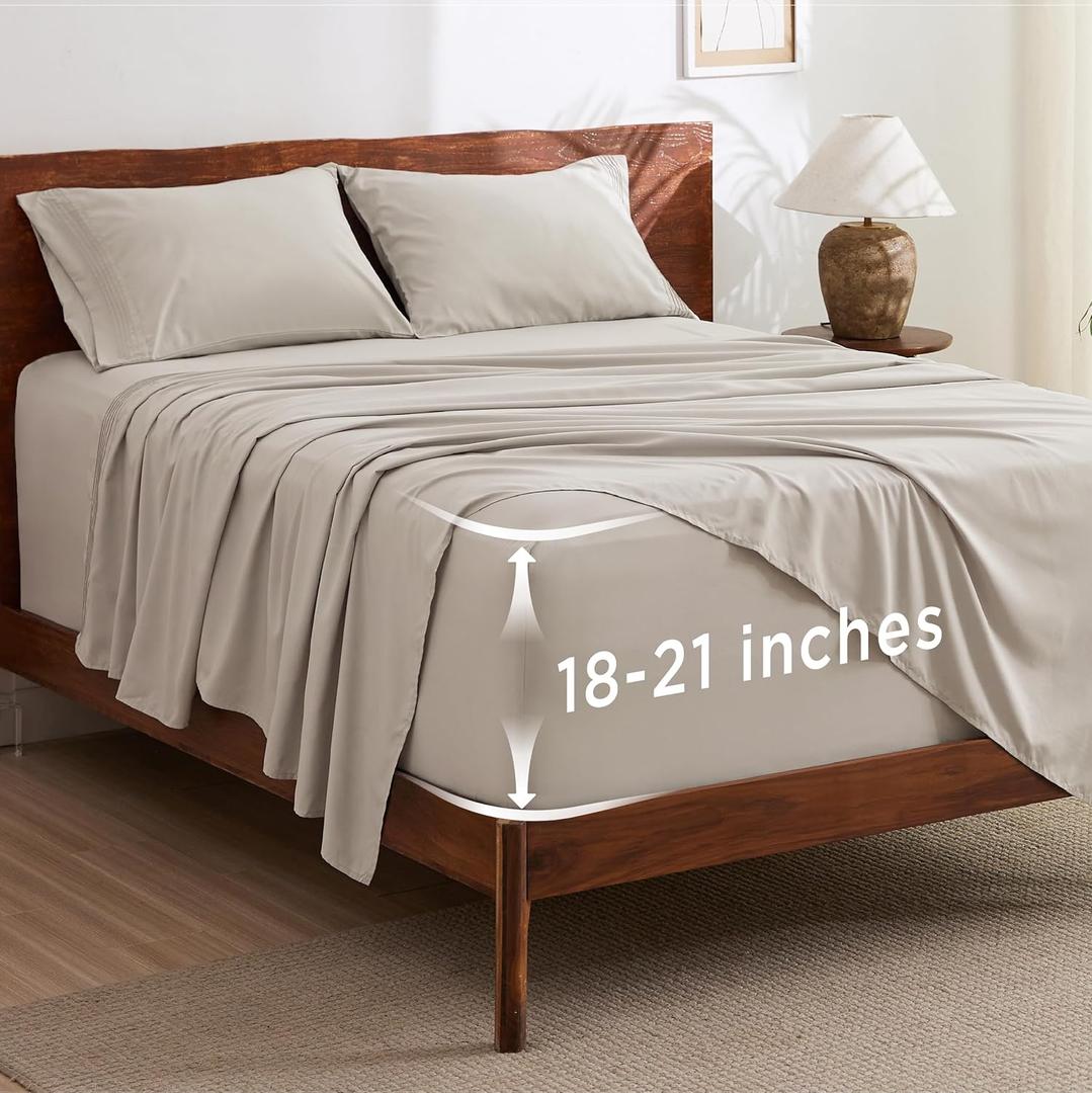 Bedsure Deep Pocket King Sheet Set - Fits Mattresses Up to 21 Inches Thick - 4 Piece GentleSoft Bed Sheets, Moisture Wicking, Soft & Cooling Bedsheet & Pillowcases, Easy & Secure Fit, Linen