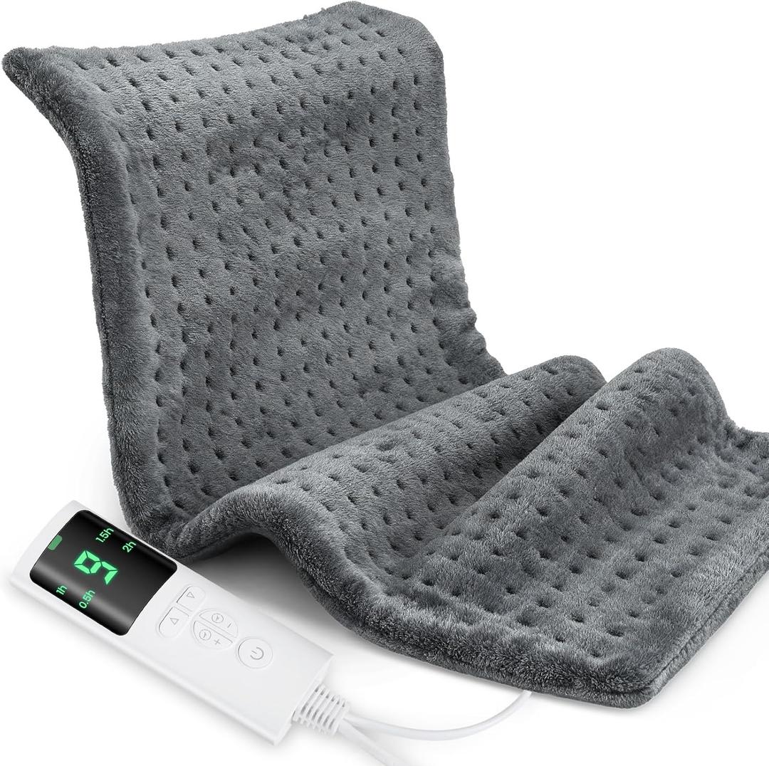 Heating Pad for Back Pain, Electric Heat Pad with 9 Heat Levels & 4 Auto-Off Timers, Portable Heating Pad for Period Cramps, Shoulder, Neck, Machine Washable, Gifts for Women and Men, Grey, 24''12''