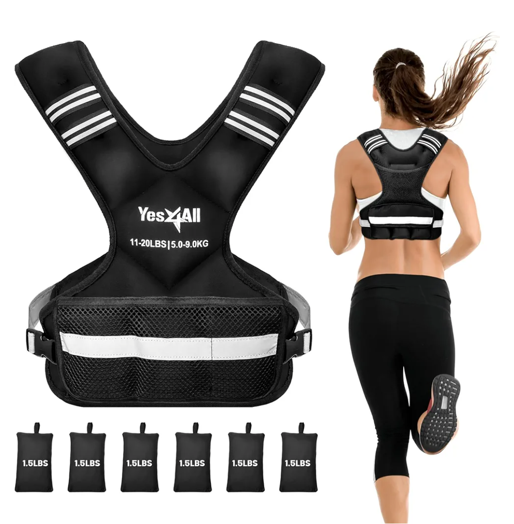 Yes4All Adjustable Weighted Vest 11-20 lbs with Reflective Strip, Large Weight Vest for Strength Training for Men & Women