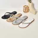 NianEr Womens Microfiber Leather Comfort Foam Rhinestone Glitter Sparkly Dress Flip Flop Sandals Summer Cute Flat Slides (Gold)