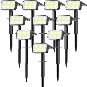 Solar Spot Lights Outdoor, [10 pack/118 LED] 4 Modes Auto On/Off Solar Landscape Spotlights, Ip67 Waterproof Solor Powered Pathway Lights for Outside Yard Garden Walkway Tree Patio (Cool White)