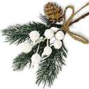 MEMOVAN Artificial Christmas Picks 8 Pack, White Christmas Berries Stems Pine Branches Cones Holly Spray/Winter Holiday Floral Pick for Xmas Decor Wreath, Garland, Crafts, Xmas Tree, Gift Wrap