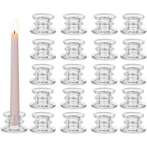 Glasseam Glass Tapered Candlestick Holders: 20Pcs Clear Taper Candle Holders Bulk Modern Small Candle Stick Candle Holder Short for Table Centerpiece Wedding Christmas Dinner Party Decor