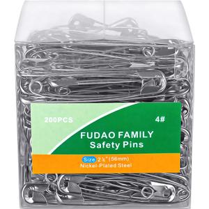Large Safety Pins 2.2 inches (56mm), Size 4, 200 pcs, Nickel - Plated Steel (200)