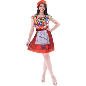 Gumball Machine Costume for Women,Red Dress with Hat,Funny Cosplay Outfits for Halloween Dress Up Party (Large)
