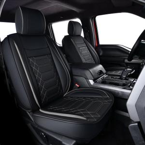 RISINGSTAR Silverado Sierra Faux Leather Seat Covers, Fit for 2014-2018 Chevy Silverado GMC Sierra 1500 and 2015-2019 2500HD 3500HD Crew Cab(Full Set, Black&Gray)