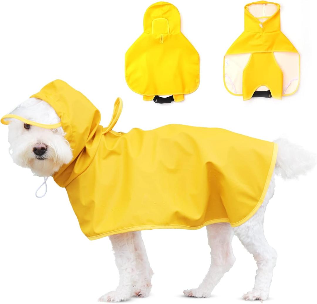 Dog Raincoat for Small Dogs, Dog Rain Jacket with Clear Hooded, Waterproof Dog Rain Coat with Adjustable Belly Strap, Dogs Safety Vest for Outdoor Adventures Walking(Yellow,S)