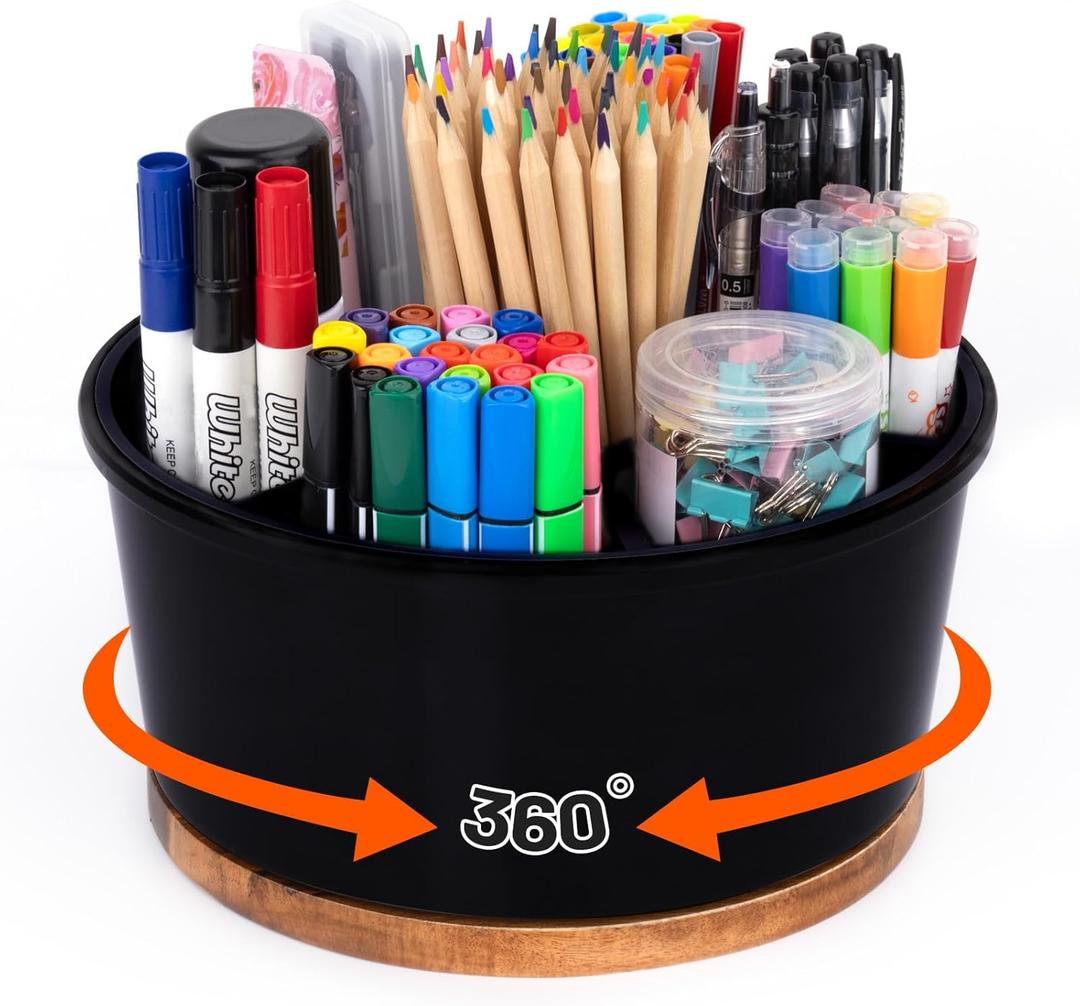 Marker Organizer For 300 Markers, 360 Rotating Art Supply Storage Organizer, Pen Holder For Desk School Home Black