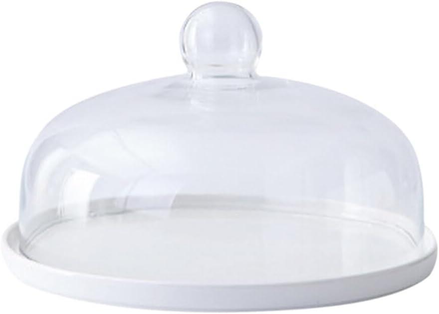 Cabilock Cake Plate with Dustproof Glass Cover 8.3 Inch Dessert Tray for Serving Pastries Cakes and Fruit Platter for Home and Party Use (21X21CM)