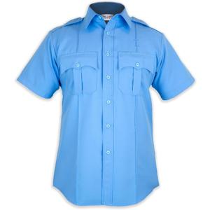 First Class 100% Polyester Short Sleeve Men's Uniform Shirt White (X-Large, Light Blue)