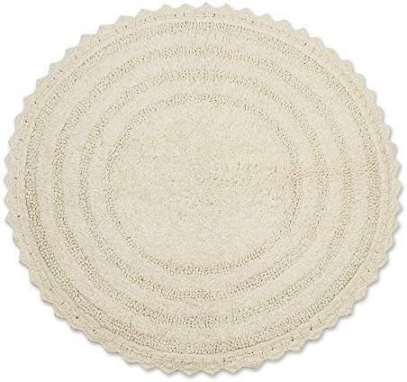 DII Crochet Collection Reversible Bath Mat, Round, 27.5" Diameter, Off-White