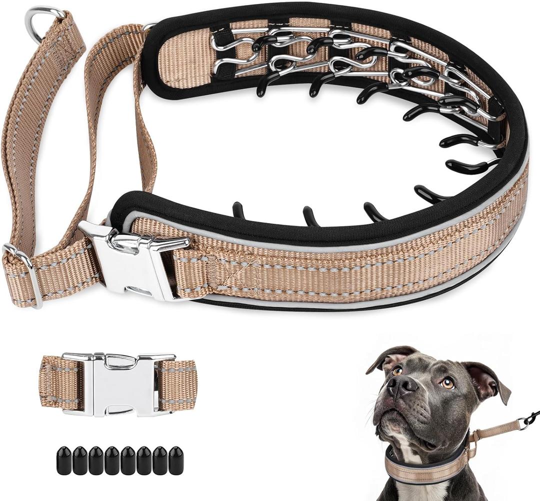 Mayerzon Prong Collar for Large Medium Dogs, Patented Reflective Pinch Collar with Metal Buckle, No Pull Adjustable Hidden Covered Dog Walking Training for Pitbull German Shepherd Doberman(Brown, L) (Large: 15''-22'')