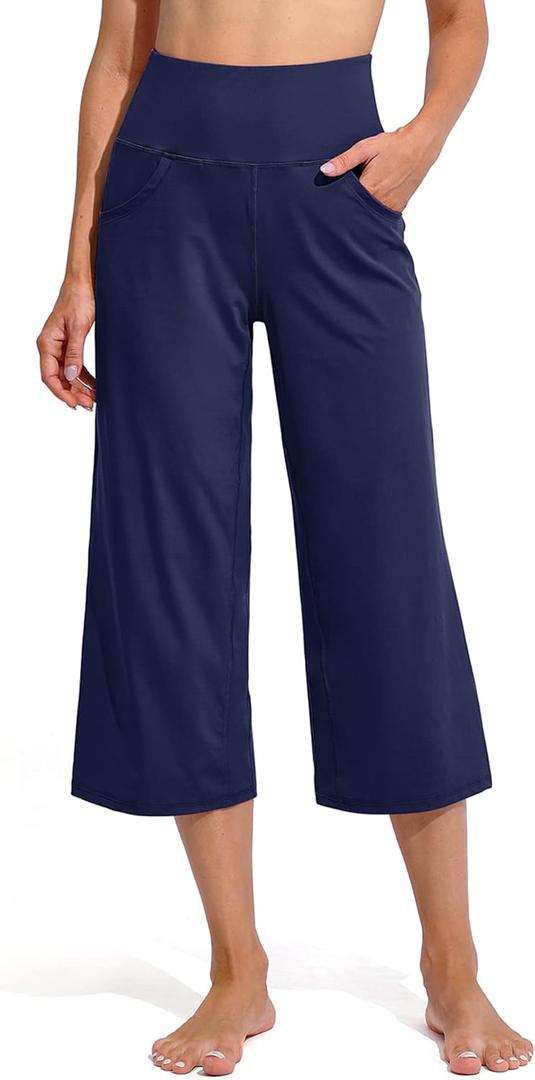 Promover Capri Pants for Women Wide Leg Yoga Cropped Pants with Pockets Loose Casual Summer Pants (XX-Large, Royal Blue)