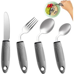 4-Piece Adaptive Utensils Set - 42 Angled Parkinsons Utensils, 2.5 oz Weighted Utensils for Tremors and Parkinsons Patients, Easy Grip Weighted Silverware for Hand Tremors (Left-Handed)